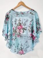 New Yi Bamboo Women'S Floral Print Asymmetrical Hem Sun-Protective Shirt - Lightweight Semi-Sheer Loose Fit Round Neck Beach Top For Spring/Summer, Machine Washable, Summer Outfit, Offshoulder Overlay, Elegant Design - Image 9