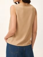 Women'S Casual Summer Sleeveless Top - Solid Beige V-Neck, Ribbed Detail, Casual Summer Top|Vneck Top|Casual Style - Image 9