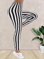 Women'S High Waist Striped Polyester Spandex Leggings, Casual Stretchy Cropped Skinny Pants, Knit Fabric, For All-Season Comfort, Weekend Casual Wear - Image 7