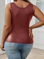 Plus Size Casual Sleeveless Tank Top - Deep U-Neck Backless Design, Stretchy 100% Polyester, Machine Washable, Solid Black For Casual Attire & All-Season Comfort - Image 4