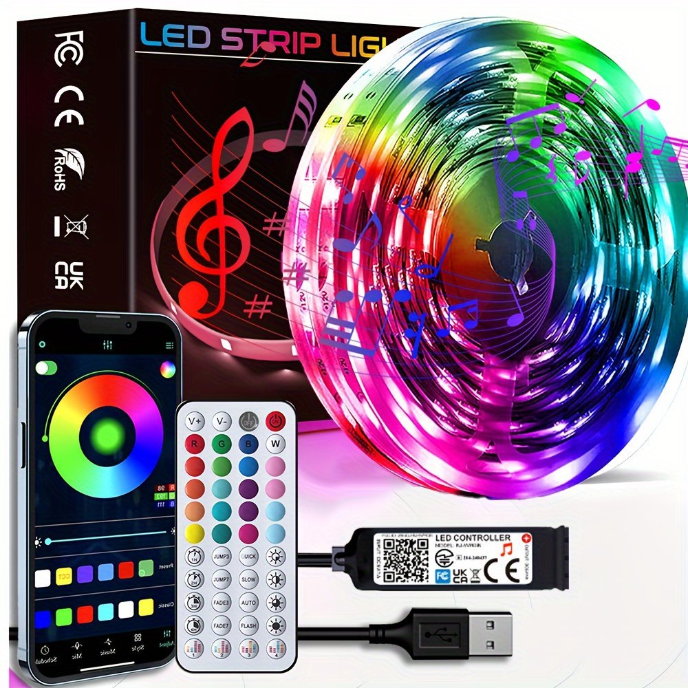 product-fancy-0f29c129-f408-419b-a488-72de3774ef83.jpg Nbbuff Smart Led Music Sync Light Strip With App & Remote Control, Rgbw Color Changing Lights With Dynamic Effects, Usb-Powered Party Lights For Home, Tv, Bedroom, Christmas, Weddings, Compatible With Alexa/ Assistant, Energy-Efficient Led Lights - Image 1