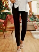 Women'S Plus Size High-Waist Stretchy Solid Color Leggings - Casual & Comfortable, Perfect For Beach Outings, All-Season Wear - Image 6