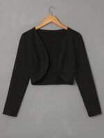 Solid Color Open Front Crop Jacket, Versatile Long Sleeve Outwear For Spring & Fall, Women'S Clothing - Image 7