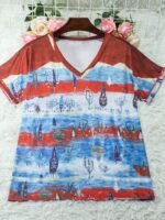 Women'S Bohemian Ethnic Print V-Neck Short Sleeve T-Shirt - Summer Casual Loose Fit Plus Size Top With Vibrant Geometric Patterns, Machine Washable, Cute T Shirts, Stylish Streetwear, Nontransparent Fabric - Image 9