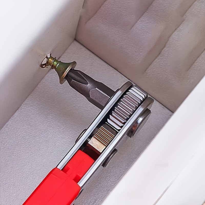 product-fancy-0fcb3726-d1bd-4058-aca0-2427c6f1bed0.jpg Steel Screwdriver, Suitable For Narrow Spaces, Non-Motorized Red Right Angle Tool With Ratchet Forward/Reverse Function - Image 1