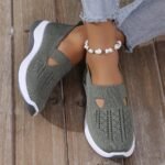 Women'S Breathable Knit Sneakers - Slip-On Low Top Sneakers With Plain Toe, Lightweight Pvc Sole, And Comfortable Fabric Upper For All-Day Wear (Green, Blue, Black, Purple, Pink), Casual Footwear | Minimalist Design | Breathable Fabric - Image 8