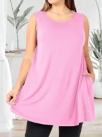 Women'S Plus Size Sleeveless Tank Top With Pockets - Casual, Comfortable, And Stylish Red Blend Vest For Casual Attire, Plus Size - Image 3