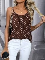 Women'S Elegant Polka Dot Sleeveless Tank Top - Backless, Stretchy & Comfortable Summer Casual Wear With Stylish White Straps And Round Neckline, Summer Tank Tops - Image 2