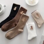 5 Pairs Women'S Bear Embroidery Low Cut Ankle Socks - Cute Cartoon Bear Design, Breathable Summer Sports Socks With Multi-Color Options (Black/White, Brown/Beige, Light Grey), Casual Footwear, Playful Sock Design, Ribbed Sock Texture, Soft Fabric, Adults - Image 4