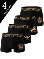 4Pcs Men'S Boxer Briefs - Stylish & Comfortable High-Elasticity Underwear With Golden Geometric Patterns, Soft Breathable Fabric For Casual Attire, Everyday Comfort | Stylish Boxers | Comfortable Fit