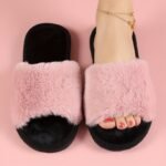 Women'S Elegant Faux Fur Slippers, All-Season Soft Indoor Home Slip-On Shoes, Solid Color, Fabric Upper/Inner, Eva Sole, Warm Comfort - Image 10