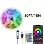 91.44Cm-30.48Meter Rgb Led Strip Lights With Remote & App Control, Adjustable Brightness, Diy Mode, Usb Powered, Abs Material, Non-Rechargeable Button Battery, For Bedroom, Living Room, Tv Mirror Backlight Decoration, Led Lights For Bedroom - Image 9