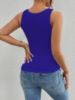 Women'S Sexy Slim Fit Sleeveless Boat Neck Tank Top - Stretchy Knit Fabric With Keyhole Cutouts, All-Season Versatile Wear, Machine Washable Solid Color, Ladies Tank Tops - Image 8