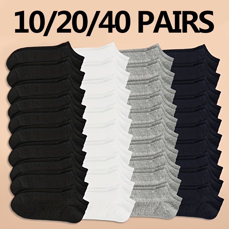 product-fancy-11386f43-b702-467c-97ee-6eec7d029432.jpg 10/20/40 Pairs Solid Unisex Socks, Soft & Lightweight Unisex Low Cut Ankle Socks, Women'S Stockings & Hosiery - Image 1