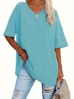 Plus Size, Cross-Border European And American Women'S Spring/Summer New Loose Fit Half-Sleeve Waist-Tied Top - Image 4