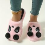 Cute Panda Cartoon Plush Slippers For Women - Cozy Winter Indoor House Shoes With Soft Fabric Upper, Warm Lining & Durable Tpr Sole, Black & White Animal Design, Cute Slippers - Image 3