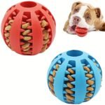 1Pc Heavy-Duty Plastic Dog Chew Ball With Non-Toxic Rubber Teeth-Cleaning Design, Individually Wrapped For Hygiene - Interactive Chew Toy With Central Tube & Layered Layers For Small Dogs, Puppies, Indoor/ Play - Dental Health & Mental Stimulation, Multi-Color Options (Red/Blue/Black) - Chew Proof Ball For Small Breeds, Safe & Durable Chew Toy For Teeth Cleaning & Durability