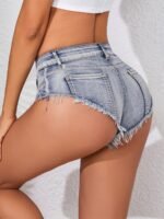 Women'S Stretchy Jeans-Style Shorts - High-Waisted Stretch Denim-Like Look, Non-See-Through Stretchy Fabric For Parties, Outings, Casual Attire - Machine Washable Sexy Casual Pants, Party Shorts, Highwaisted Style, Detailed Pocket Design - Image 7