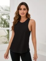 Sleeveless Letter Printed Mesh Hollow Breathable Vest T-Shirt, Round Neck Sports Tank Top, Women'S Activewear - Image 5