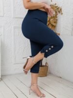 Women'S Plus Size Skinny Jeans - Casual, Stretchy, Three Quarter Length, Button Decor, All-Season Fashion, Casual Wear|Stylish Casualwear|Decorative Button Jeans - Image 2