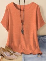 Plus Size Basic Solid Crew Neck T-Shirt, Casual Short Sleeve T-Shirt For Spring & Summer, Women'S Plus Size Clothing - Image 5