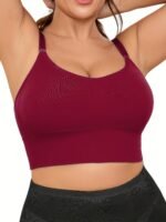 Plus Size Simple Bra, Women'S Solid Seamless Double Layer Comfort Bralette With Removable Pads - Image 5
