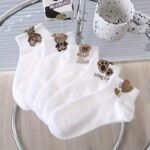 5 Pairs Cute 3D Cartoon Bear Socks, Comfy & Breathable Short Socks, Women'S Stockings & Hosiery