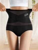 1Pc Women'S High-Waist Shapewear Briefs - Breathable Mesh Cross-Back Ice Sliky Fiber Fabric, Seamless Butt Lifting & Tummy Control, Solid Pink Elegant Design For Everyday & Special Occasions, Special Occasion Underwear, Sleek Underwear Style, Comfortable Fit - Image 5