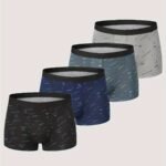 4Pcs Men'S Fashion Print Boxer Briefs Underwear Set Crotch Breathable Stretch Mid Waist Shorts Briefs Underwear