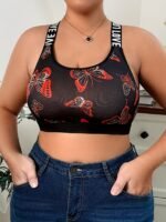 Plus Size Women'S Bra - No Underwire, Breathable Mesh With Vibrant Butterfly Print, Adjustable Straps, Medium Stretch, Ideal For Casual Attire, Comfortable Undergarment | Vibrant Print Top | Breathable Fabric - Image 10