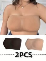 2Pcs Strapless Seamless Breathable Solid Color Comfortable Versatile Simple Sexy Plus Size Women'S Anti-Slip Ruched Bra Top Wardrobe Essential Set - Image 9