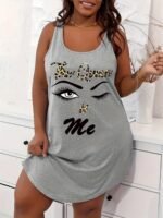 Plus Size Women'S Casual Tank Nightgown - "The Queen" Graphic Print With Leopard Accents, Front Short Back Long Hem, Soft Breathable Fabric, All-Season Machine Washable Lounge Sleepwear, Comfortable Tanktop For Home, Relaxed Fit Sleepwear, Playful Print Design, Long Hem Design - Image 9