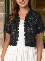 Women'S Elegant Yellow Lace Short Sleeve Cardigan - Sheer V-Neck, Short Length, All-Season Wear, Perfect For Formal Events And Casual Attire, Formal Attire|Elegant Lace Design|Sheer Fabric, Lace Coverup - Image 10