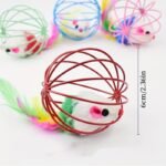 Cat Toy Cage Mouse Teaser Stick With Artificial Feather Tail Mini Ball Self-Entertaining Cat Toy - Image 2