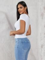 2025 New Arrival - Women'S Pink Short Sleeve T-Shirt With Round Neckline, Stretchy Fabric, Summer Casual Top, Casual Wear | Round Neck Tee | Stretchy Material - Image 9