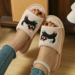 Women'S Simple And Cute Lively Striped Home Slip-On Slippers With Cat Design, Comfortable For Both Men And Women - Image 10