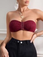 Soft Touch Chic Navy Blue Strapless Bandeau Bra With Heart Pattern - Sexy Front Closure, Push-Up Support, No Underwire, Soft Polyester & Elastane Blend, Hand Washable - Women'S Lingerie - Image 19