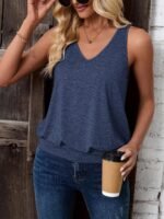 Women'S Casual V-Neck Knit Tank Top, 95% Polyester 5% Elastane, Solid Color Summer Sleeveless Shirt - Image 6