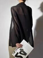 Chiffon Button Front Semi-Sheer Blouse, Sexy Short Sleeve Top For Spring & Summer, Women'S Clothing - Image 4