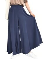 Plus Size Women'S Elegant Casual Wide-Leg Pants With Elastic Waist & Smocking Detail - Solid Color Non-Stretch Fabric, Middle Eastern-Inspired Design For All-Season Versatile Wear - Image 7