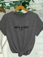 Milano Letter Print T-Shirt, Casual Crew Neck Short Sleeve Top For Spring & Summer, Women'S Clothing - Image 2