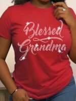 Rhinestone Letter Print Crew Neck T-Shirt, Casual Short Sleeve T-Shirt For Spring & Summer, Women'S Clothing - Image 3