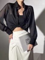 Chiffon Button Front Semi-Sheer Blouse, Sexy Short Sleeve Top For Spring & Summer, Women'S Clothing - Image 10