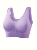 3Pcs Women'S Plus Size No Underwire No Padding S Bras - Single-Layer Backless Design, Medium Support Seamless Bras For Running Workouts, Pastel Pink Lavender Blue, Essential, Backless Vest Style, Medium Elasticity - Image 2