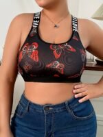 Plus Size Women'S Bra - No Underwire, Breathable Mesh With Vibrant Butterfly Print, Adjustable Straps, Medium Stretch, Ideal For Casual Attire, Comfortable Undergarment | Vibrant Print Top | Breathable Fabric
