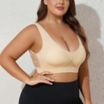 Plus Size Simple Bra, Women'S Solid Hollow Out Shockproof Wide Strap Tank Bra