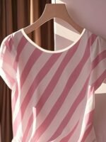 Women'S Elegant French-Inspired Sleeveless Blouse With Bow Detail & Striped Pattern - Semi-Sheer Round Neck Shirt For Spring Summer Fall, Machine Washable Casual To Dressy Tops, Seasonal Fashion, Frenchinspired Design, Decorative Bow Design - Image 5