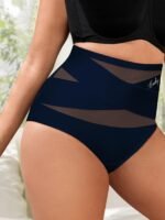 1Pc Plus Size High-Waist Tummy Control Women'S Underwear - Breathable Mesh, Cross-Compression Design, Seamless Briefs For Butt Lifting And Slimming Waist Reduction, Elegant Purple, Tummy Control Shapewear - Image 6