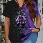 Plus Size Women'S Short Sleeve Casual T-Shirt, Plus Size Women'S Floral Print Trendy T-Shirt.