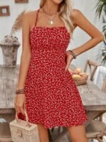 Women'S Elegant Backless A-Line Dress - Sexy Red Floral Print Short Skirt, Backless Design, Perfect For Spring/Summer Vacations, Casual Summer Dress | Floral Print Dress | Aline Silhouette, Cute Summer Dresses - Image 8